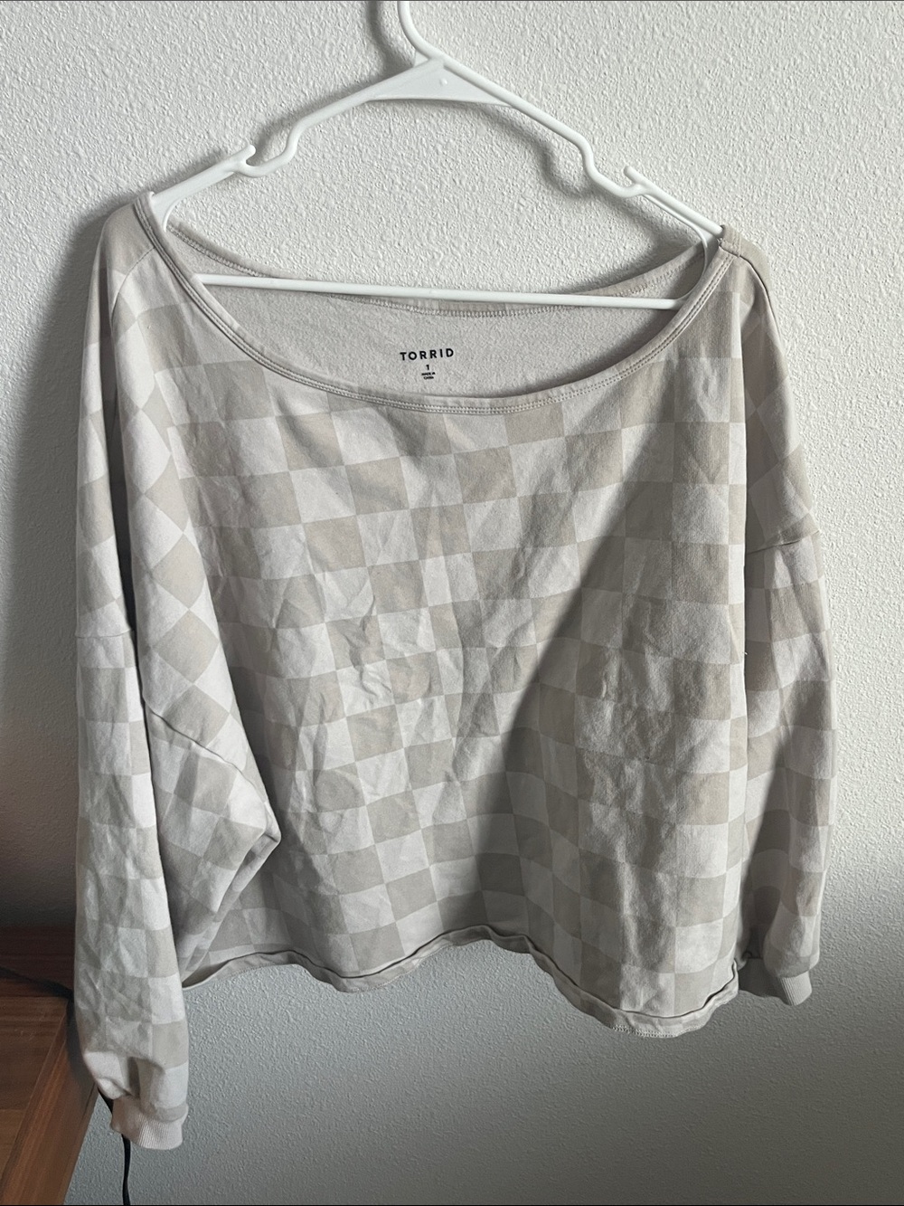 torrid Women’s 1X Checkerboard Long Sleeve Knit Active Off the Shoulder Sweater